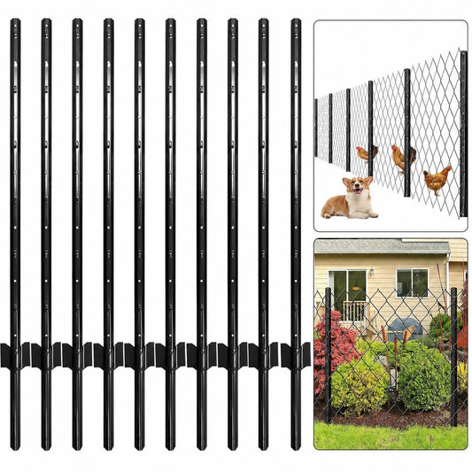 Garvee Heavy Duty U-Channel Steel Fence Posts 8-Pack – 5 FT with Anchor Plates – No-Dig Metal Stakes for Garden, Yard, Farm – Durable Outdoor Fencing – Black, 5 Feet (152.4 cm)