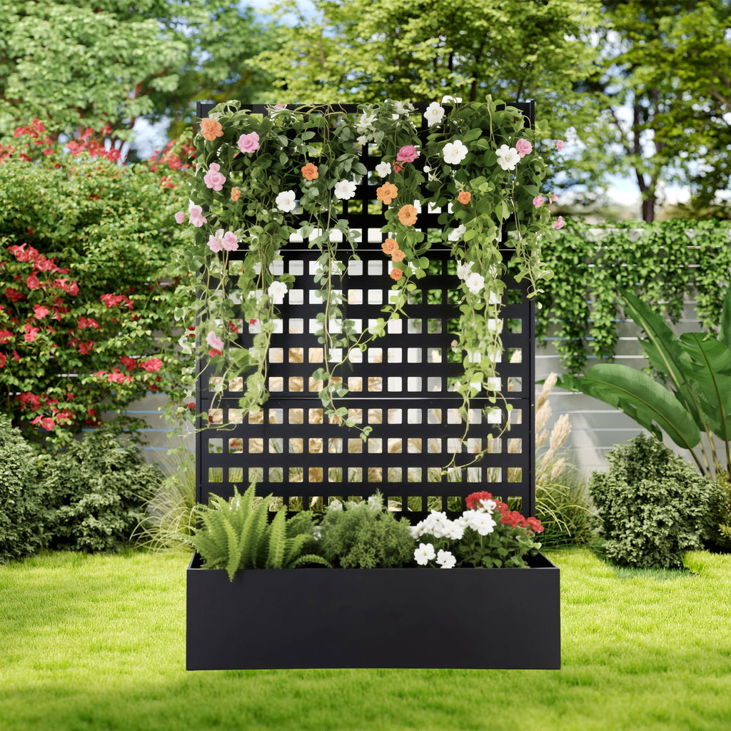 Garvee 47x18x72 Inch Metal Raised Garden Bed with Trellis - Tall Planter Box with Drainage Holes - Outdoor Garden Planter for Climbing Vegetables & Flowers