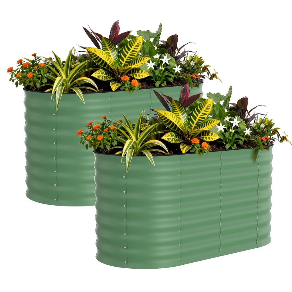 Garvee 2 Pack 4' X 2' X 2' Rust-Resistant Galvanized Steel Raised Garden Beds – Durable Outdoor Planter Boxes, Easy Assembly, for Vegetables, Flowers & Herbs – Green, Upgraded with Anti-Cutting Strips