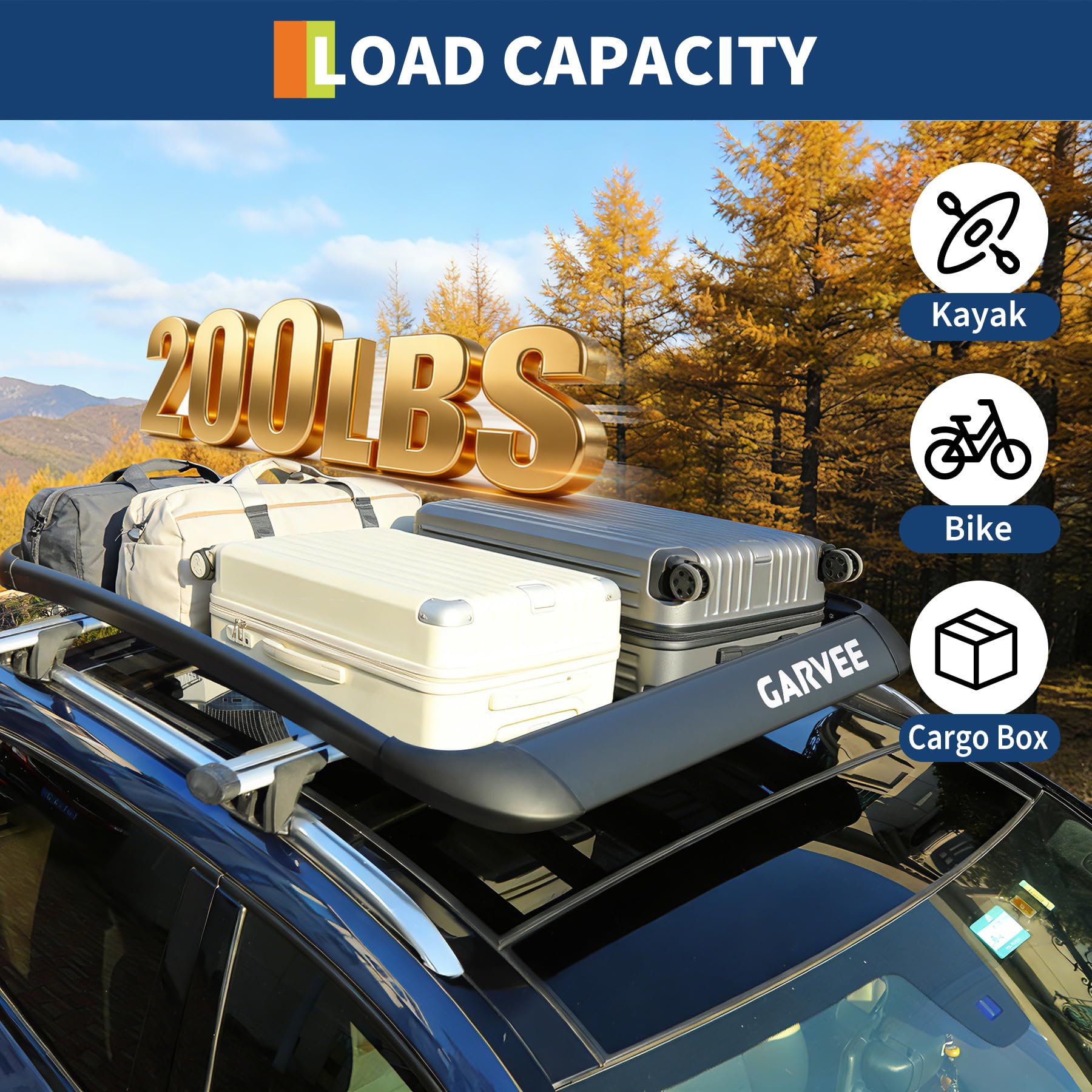 Garvee 63"X40"  Universal Roof Rack Carrier Basket, Anti-Rust Aluminum Lightweight Roof Cargo Basket, Vehicle Cargo Carrier 200LBS Capacity Rooftop with Wind Fairing, Car Top Holder, for SUV Truck Cars