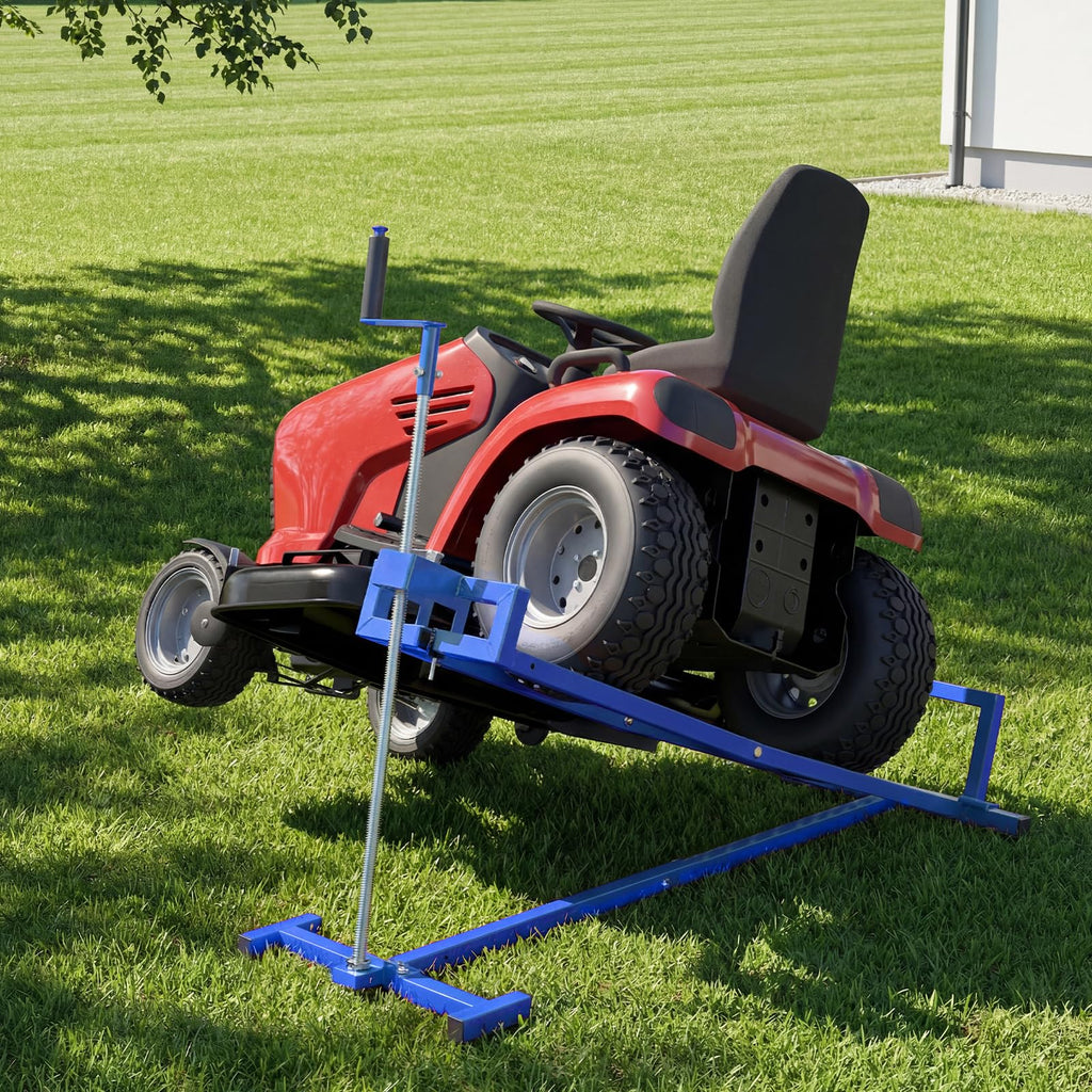 Garvee 880 lb Heavy Duty Lawn Tractor Lift Jack, 0-35° Adjustable Tilt Angle Riding Mower Lift with 27.5" Max Lift Height, Manual Hand Crank or Power Drill Operation, Collapsible Storage Maintenance Hoist for Zero Turn, ATV, Garden Tractors, Blue