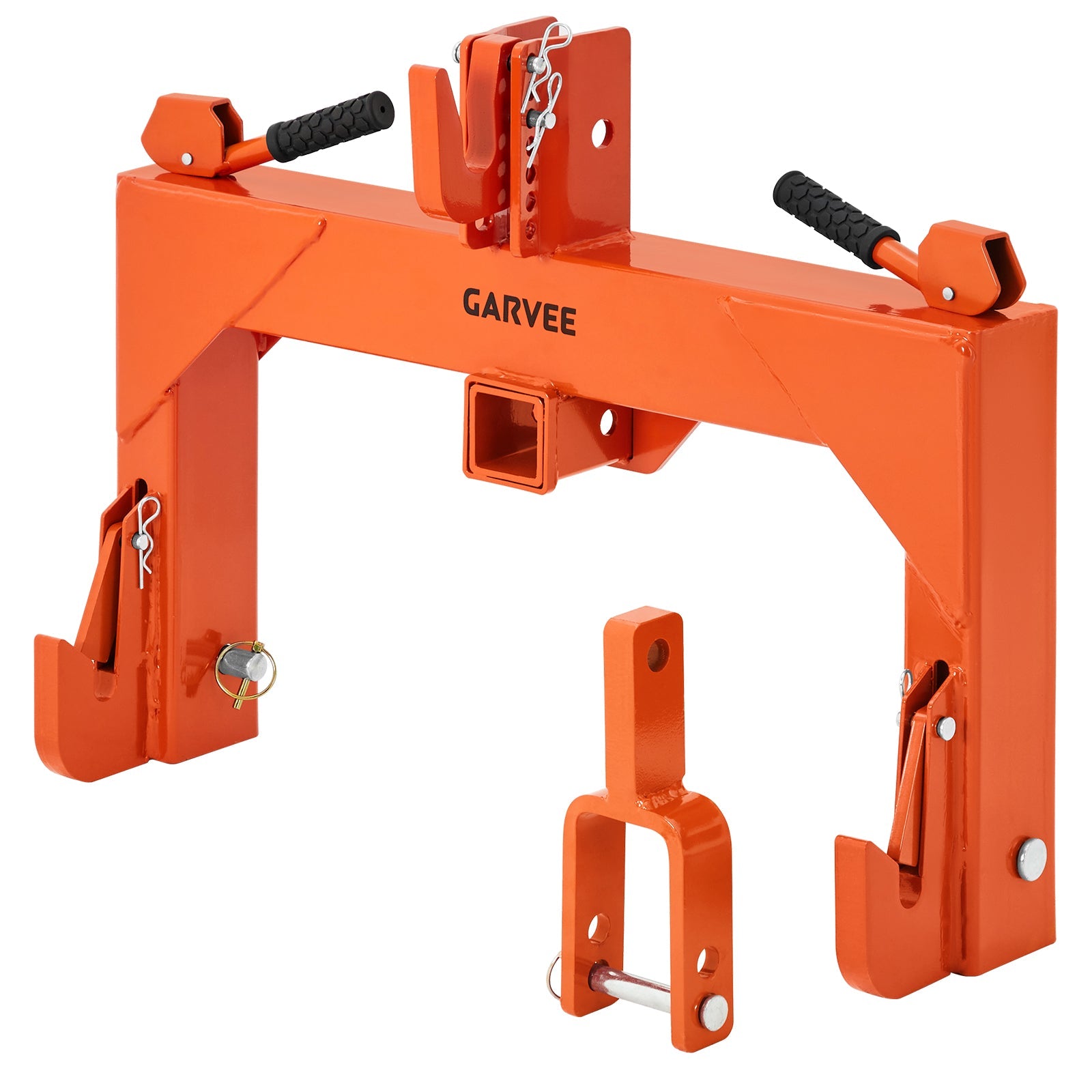 Garvee Heavy-Duty 3-Point Quick Hitch Adapter with 2" Receiver – Reinforced Rib – 3000 lbs Lift – No Bushing Needed – 5-Level Adjustable Bolt – Category 1 Tractor Attachment – Durable Metal – Orange Powder Coated Finish