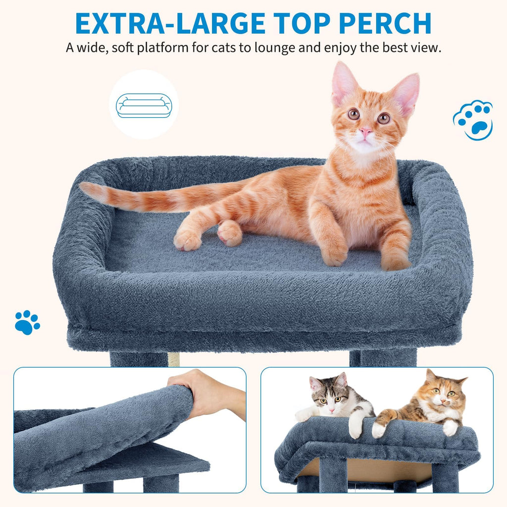 Garvee 61" Multi-Level Cat Tree for Indoor Cats, Heavy-Duty Tower for Large Adult & Maine Coon Cats with Oversized Perch, Dual Condos, Natural Sisal Scratching Posts & Play Toys – Light Blue