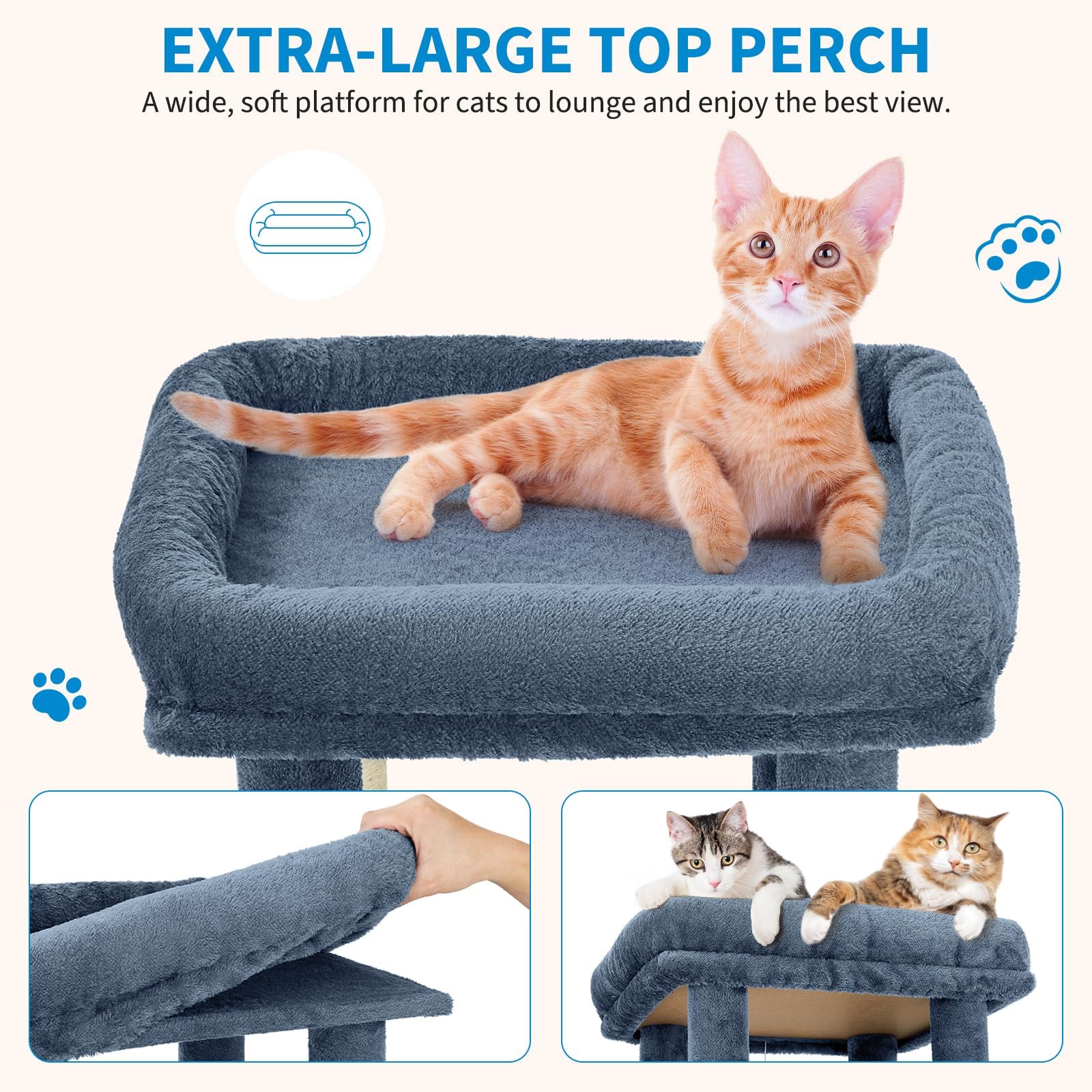 Garvee 61" Multi-Level Cat Tree for Indoor Cats, Heavy-Duty Tower for Large Adult & Maine Coon Cats with Oversized Perch, Dual Condos, Natural Sisal Scratching Posts & Play Toys – Light Blue