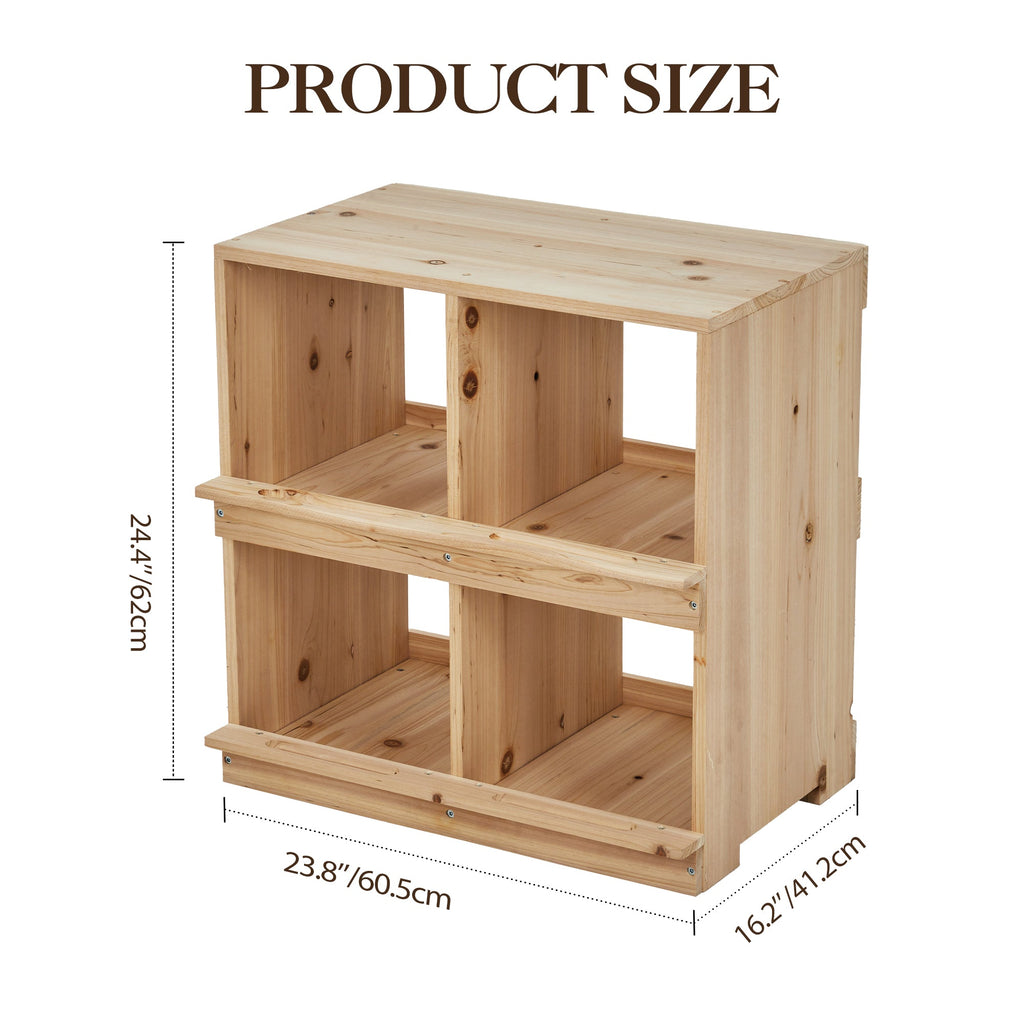Garvee Double Deck Wooden Chicken Nesting Box – Four Compartments, Roll-Away Egg Collection, Insulated Sunproof, Wall-Mounted or Floor-Standing, Perch, Ideal for Poultry Coops and Farms, 4-Compartment Double Layer