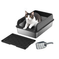 Garvee Stainless Steel Cat Litter Box with Lid, 23.6"x15.8"x11.8" Large Litter Box for Big Cats, Anti Leakage, Odor-Free & Easy Cleaning Metal Litter Pan Include Scoop, Non-Sticky with High Wall Sides-black