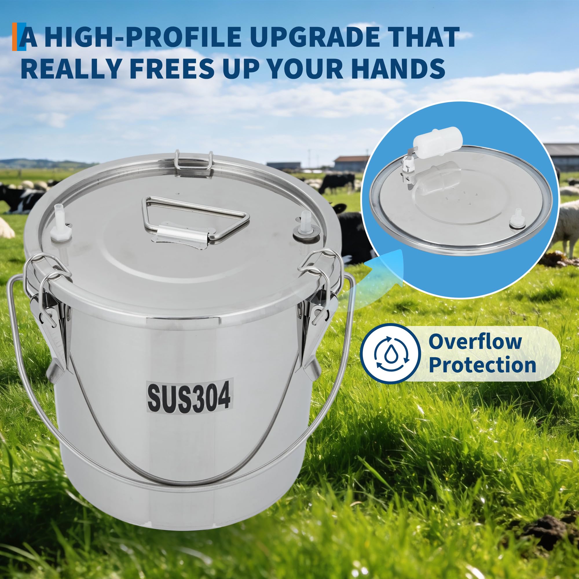 Garvee Electric Milking Machine for Cows & Goats – 12L Stainless Steel Bucket, Automatic Pulsation, 4 Teat Cups, Portable Rechargeable Milker, Adjustable Suction, Built-in 12V 8000mAh Battery