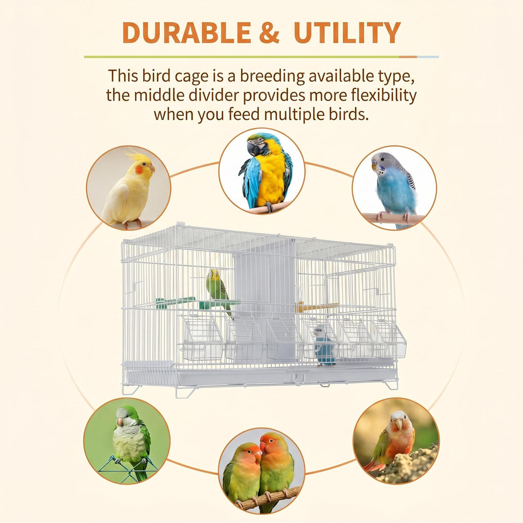 Garvee Flight Bird Cage with Slide Out Tray and Bottom Grate, Budgies Cockatiels Lovebirds Canaries Parakeet Cage, Stackable Design for Small and Medium Birds, White
