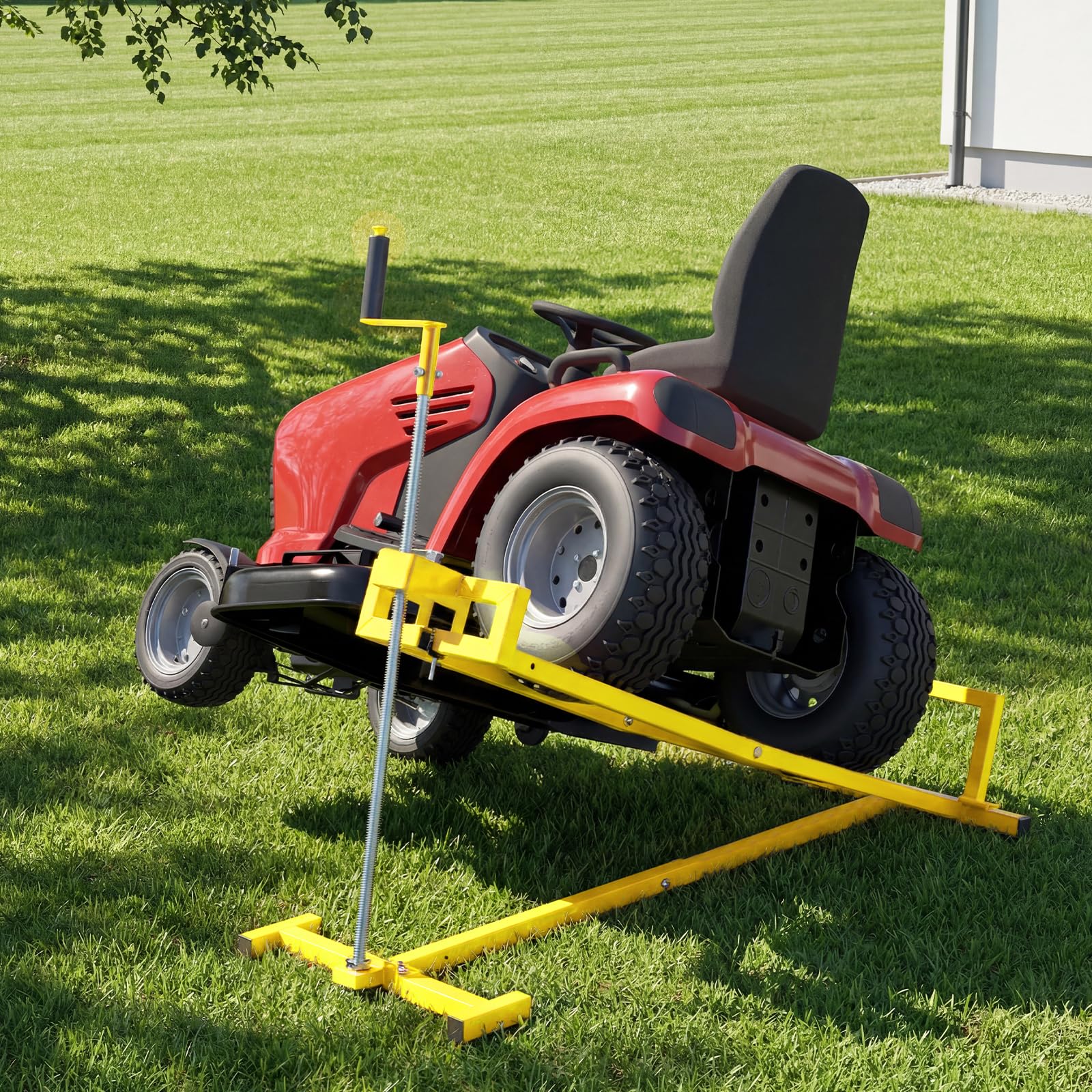 Garvee 880 lbs Heavy Duty Telescoping Lawn Mower Lift Jack - Manual Crank & Power Drill Compatible Hoist for Riding Tractors, Zero-Turn Mowers, & ATVs (Yellow)