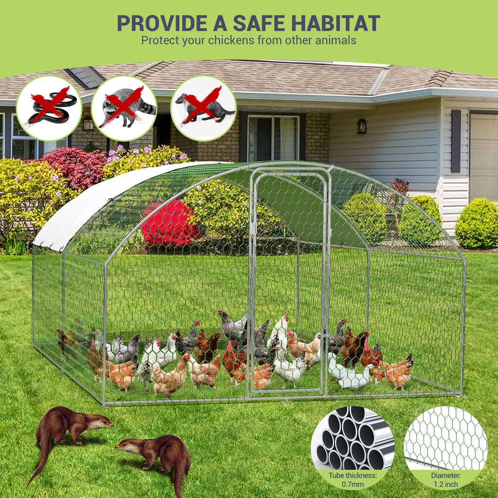 Garvee Spacious Walk-In Metal Chicken Coop - Dome Roof, Waterproof & UV-Resistant Cover, Lockable Door, Outdoor Poultry Cage for Hens, Ducks & Small Animals, Ideal for Farm & Backyard - Size: 9.8 x 13.1 x 6.6 ft