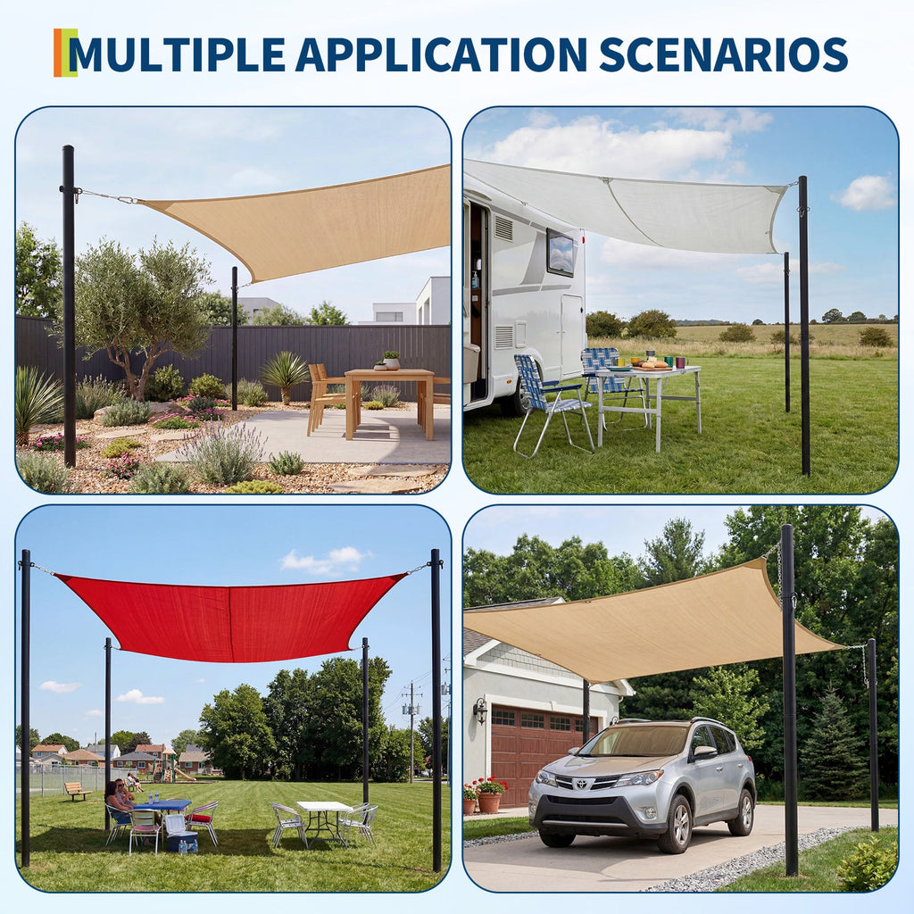 Garvee 2 Pack 10FT Shade Sail Poles with Spiral Ground Anchors & D-Clamps, Heavy-Duty Outdoor Sun Shade Support Posts for Patio, Garden, Black