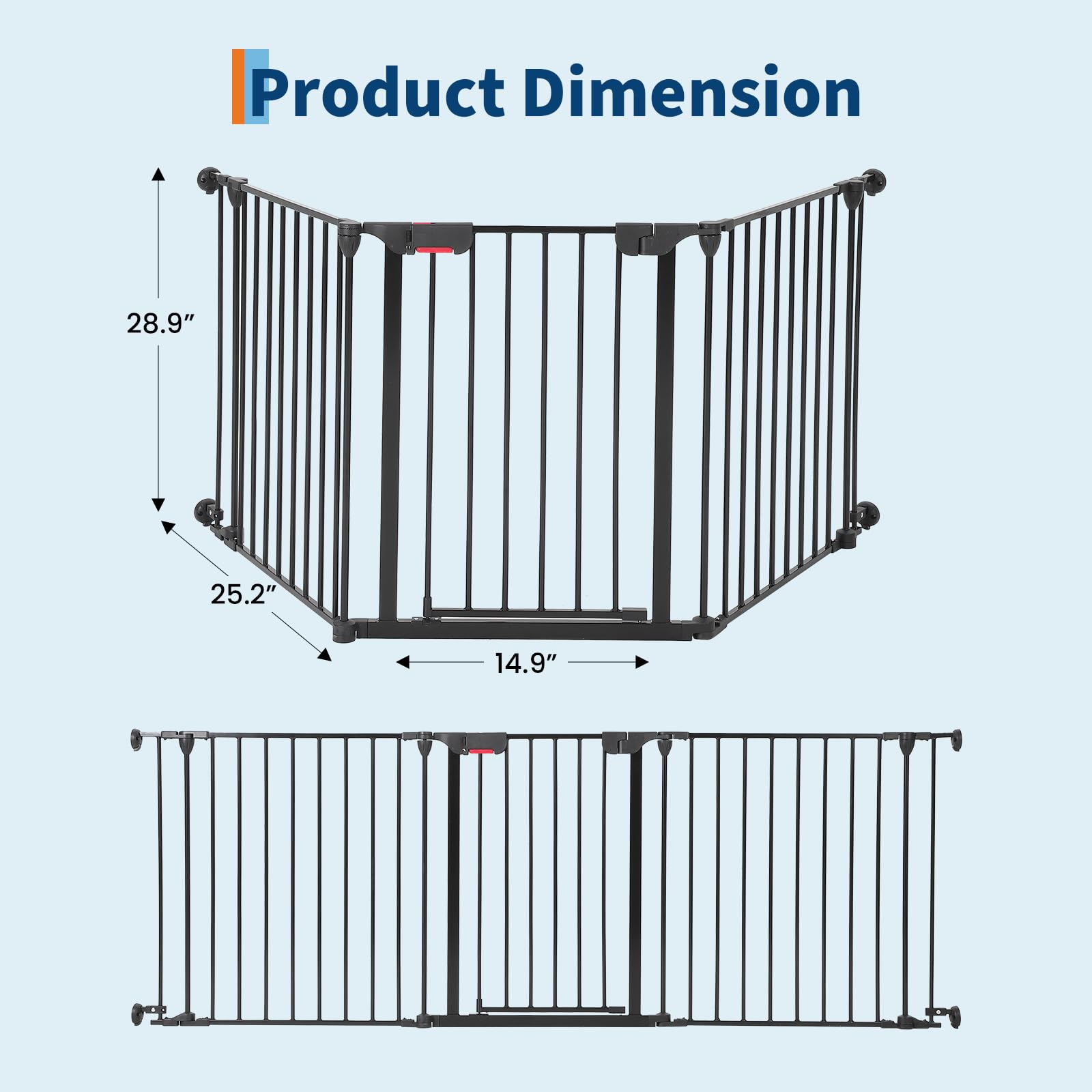 Garvee Adjustable Metal Pet Safety Gate, 3-Panel 29" High Collapsible Playpen with Lockable Door, Portable Indoor/Outdoor Barrier for Stairs, Doorways, RV, Camping, Yard, Garden, Black, 3PCS