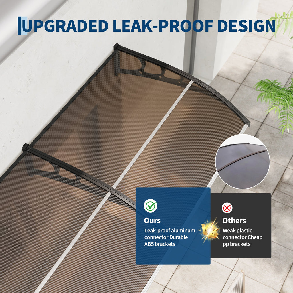 Garvee 40" X 120" Heavy-Duty Outdoor Door Awning Canopy - Polycarbonate Cover, UV/Rain/Snow/Sun Protection, Plastic Steel Brackets, Brown Shelter