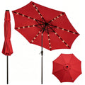 Garvee 9 FT Solar LED Patio Umbrella, Outdoor Market Table Umbrella with Tilt & Crank, 32 Lights, 8 Iron Ribs, UV Sun Shade for Garden, Deck & Pool, Red