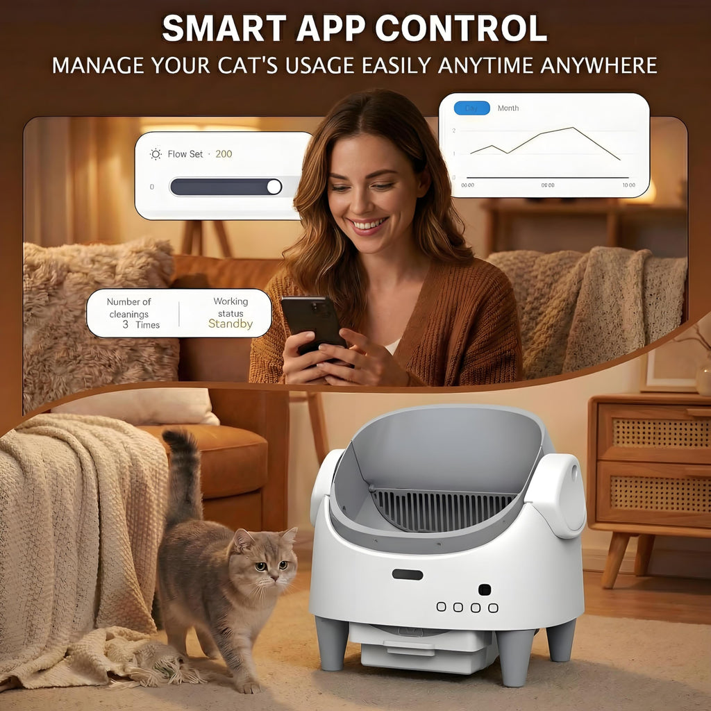 Garvee Automatic Cat Litter Box with App Control, Self-Cleaning Cat Litter Box with Open-Top Design, Odor-Free Cat Toilet with Large Waste Bin Disposable Bags for Single, Multi Cat Households, White