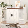 Garvee Cat Litter Box Enclosure, Hidden Litter Box Furniture with Divider, Indoor Cat House, Wooden Cat Washroom Storage Cabinet Bench, Side End Table Nightstand, White & Brown Top