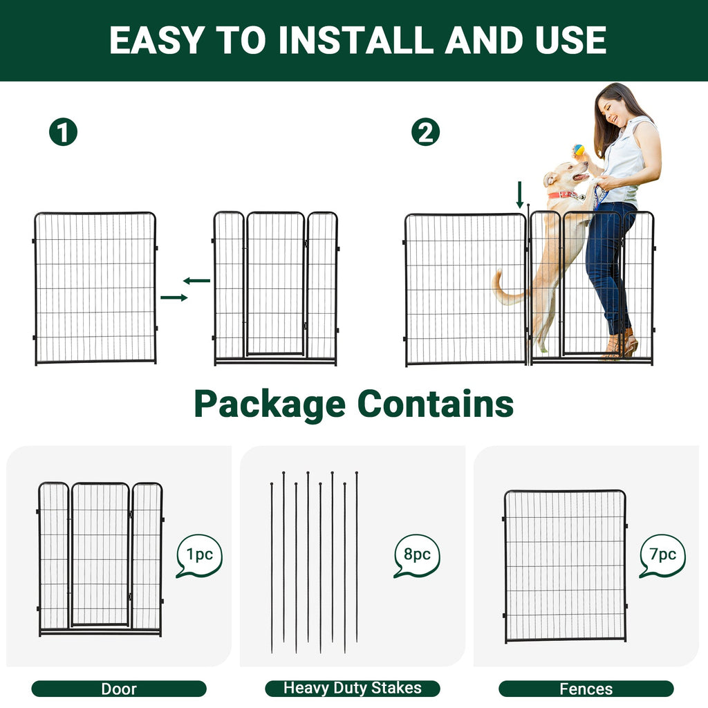 Garvee Dog Playpen, 8 Panels Dog Fence Indoor/Outdoor, Heavy Duty Metal Pet Puppy Exercise Pen, Wide Door Low Threshold, Portable Pet Playpen for Rv Camping Garden Yard, 32"Lx40"H/Panel