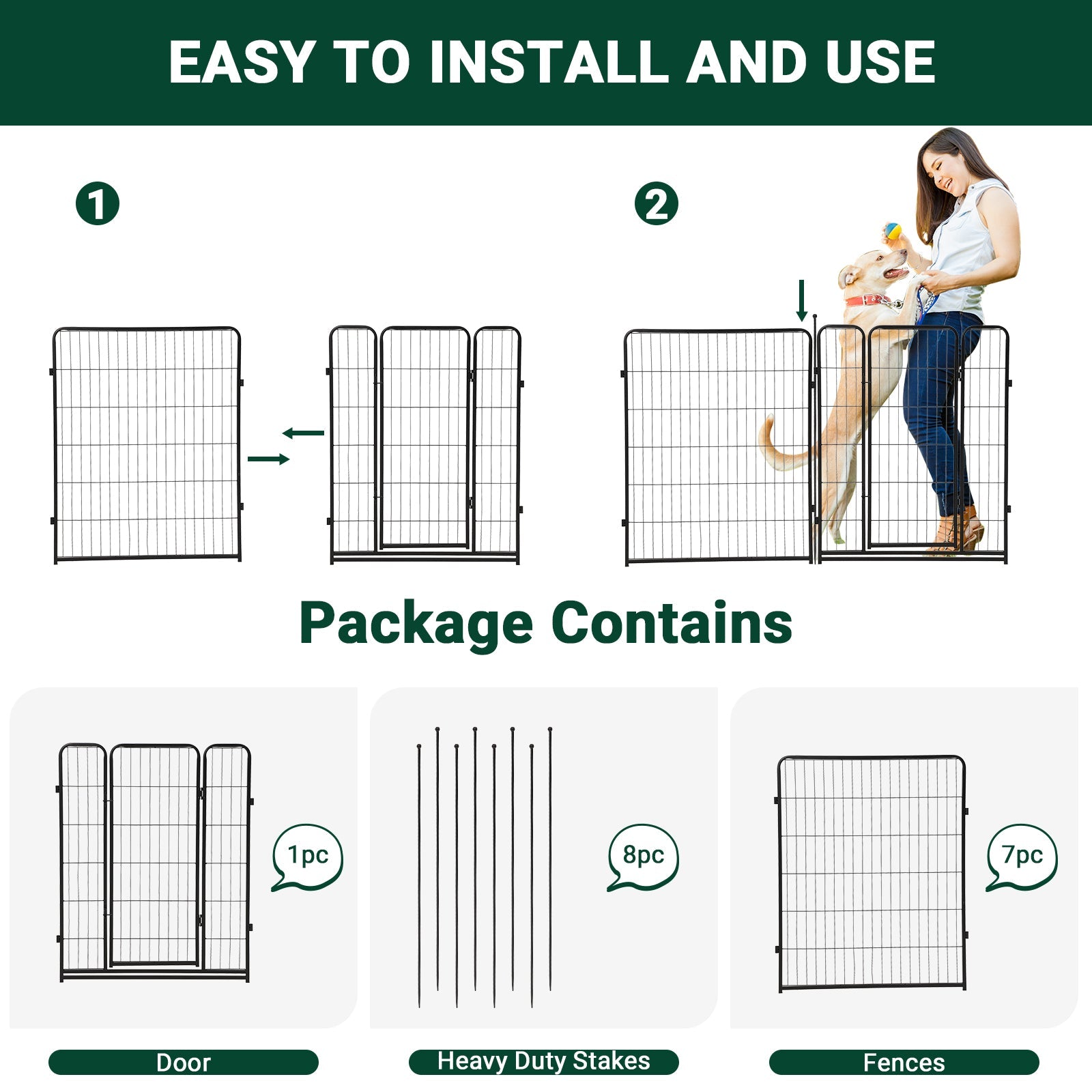 Garvee Dog Playpen, 8 Panels Dog Fence Indoor/Outdoor, Heavy Duty Metal Pet Puppy Exercise Pen, Wide Door Low Threshold, Portable Pet Playpen for Rv Camping Garden Yard, 32"Lx40"H/Panel