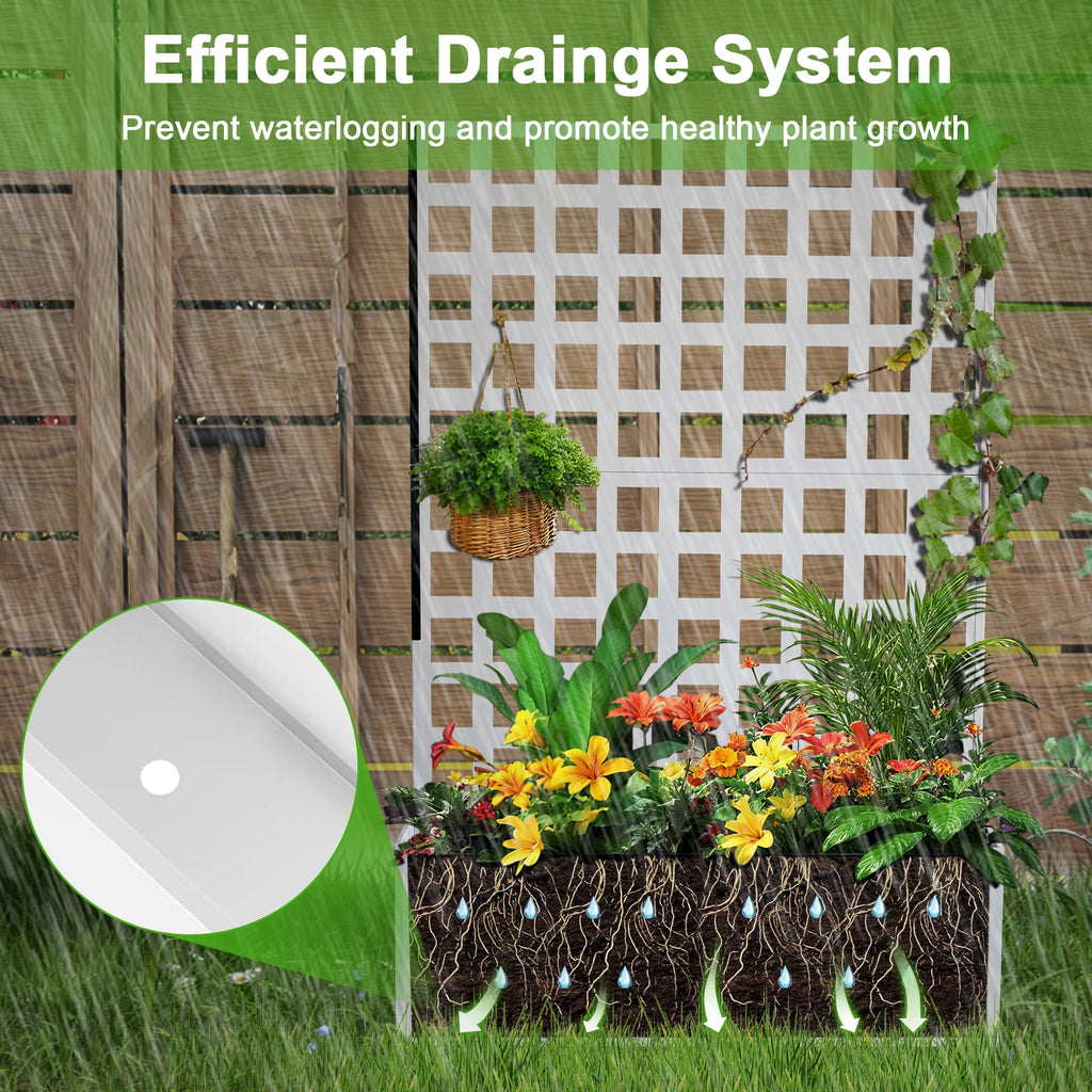 Garvee 71" x 47" x 12" Metal Planter Box with Trellis, Raised Garden Bed with Privacy Screen, Drainage Holes for Climbing Plants, Flowers & Vegetables, White