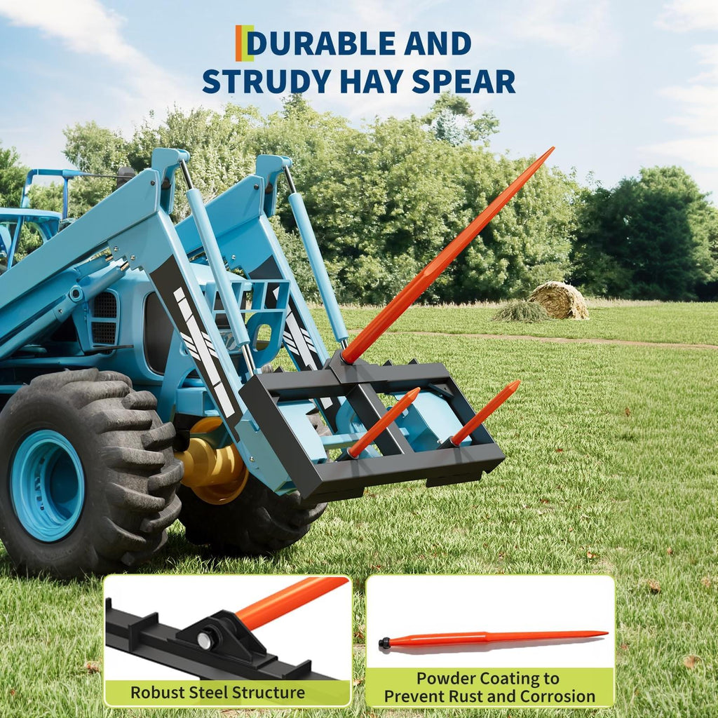 Garvee Efficient Bale Loading – 49" Hay Spear, 3000 lbs Capacity, Quick Attach Square Bale Spike, Heavy Duty Orange Fork with Tapered Tip – Without Sleeve – Orange