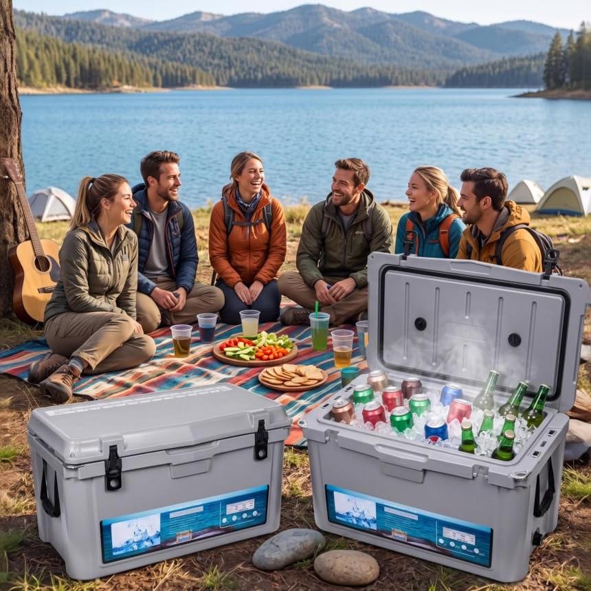 Garvee Extra-Thick Insulated Camping Cooler 75qt - Large Portable Ice Chest Keeps Ice Up to 7 Days - Strap & Handle - For Food, Drinks, Beach, Picnic, Fishing, Boat - Cool Gray - KUER-F-75 Cool Gray GRAY 6C