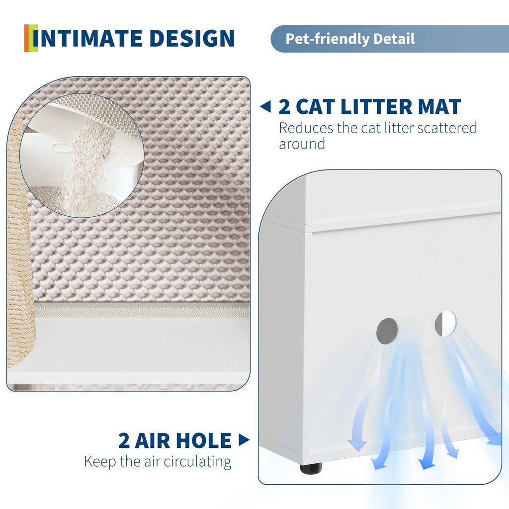 Garvee Double Cat Litter Box Enclosure for 2 Cats – 2-Tier Farmhouse Wooden Cabinet with Sisal Mark Posts, Litter Mats, Hidden Washroom, Odor Control, End Table Design – Basic Deep Walnut Wood