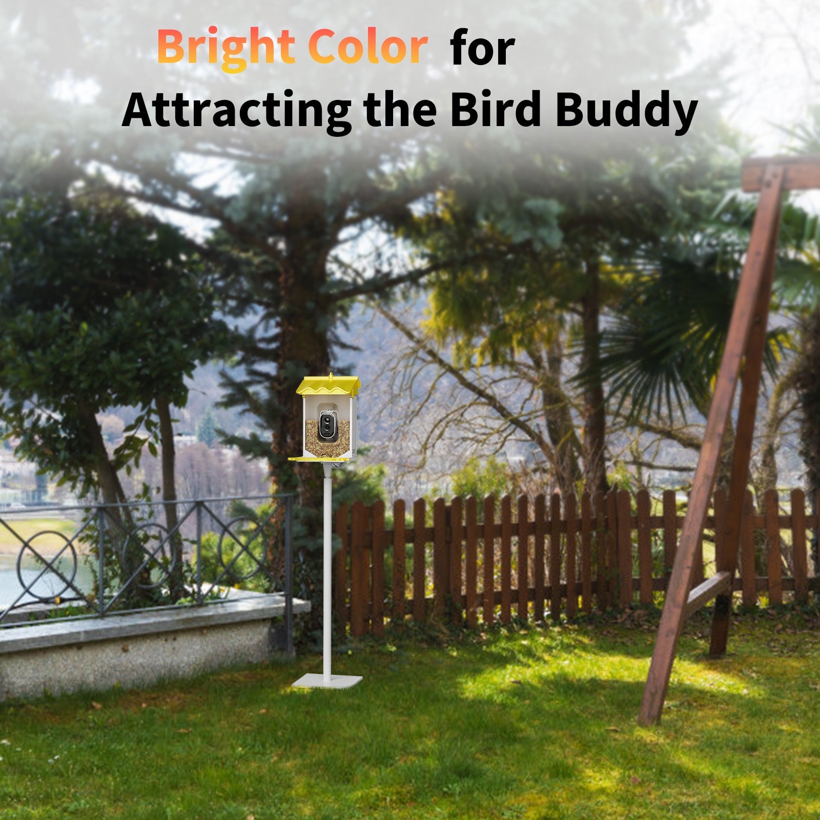 Garvee Smart Bird Feeder with 2.5k Camera & AI Recognition, Solar Powered, 67 Fl.Oz Capacity, Night Vision, App Alerts, Auto Capture Photos/Videos for Bird Watching, Squirrel Deterrent, Yellow