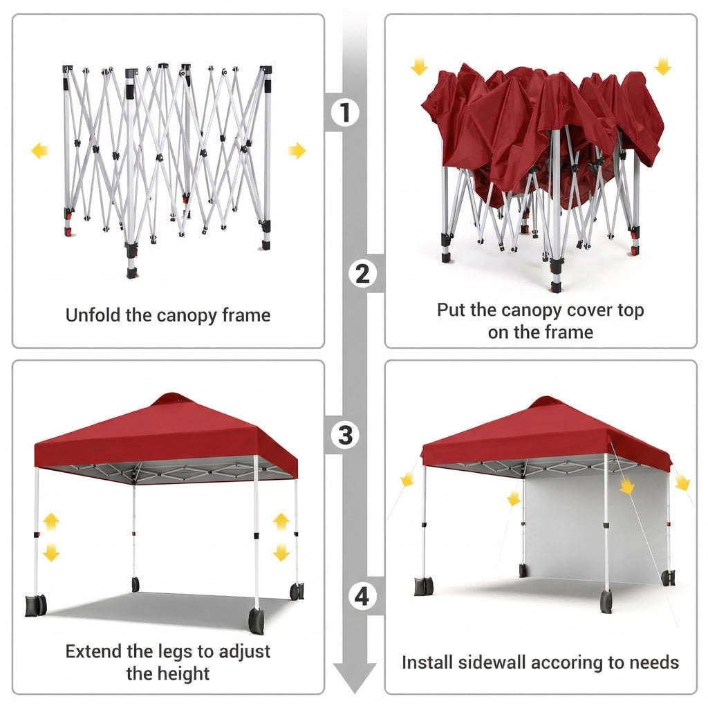Garvee 10 × 10 FT Pop Up Canopy Tent, 150D Oxford Fabric, UPF 50+ Vented Roof, 1 Sidewall, 3 Adjustable Heights and Roller Bag for Outdoor Events, Red