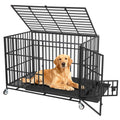 Garvee Heavy Duty Escape-Proof Dog Crate 49", Indestructible Metal Dog Kennel for Large Dogs, 3-Door Locking Design, Removable Tray & Wheels, Indoor Cage, Black