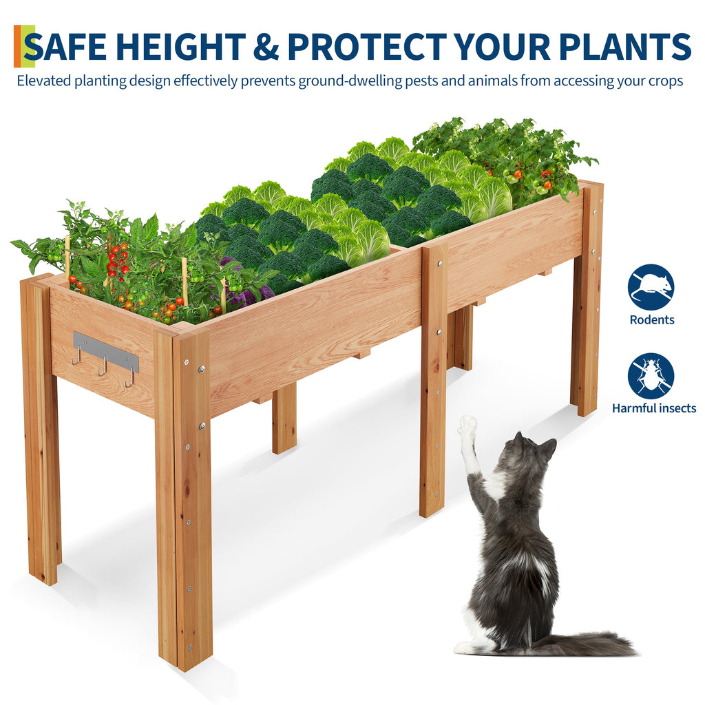 Garvee 72" x 23" x 30" Large Wooden Raised Garden Bed with Legs & Hooks, Elevated Fir Wood Planter Box with Non-Woven Liner, Ergonomic Outdoor Planter for Vegetables, Herbs, Flowers, Patio & Backyard, Oak