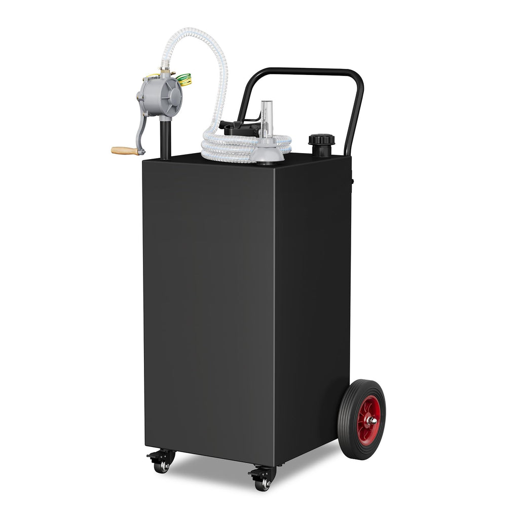 Garvee 40 Gallon Fuel Caddy Portable Gasoline Diesel Tank with Reversible Rotary Hand Pump Carbon Steel 4 Flat-Free Rubber Wheels Black for Cars Boats Lawn Mowers ATVs