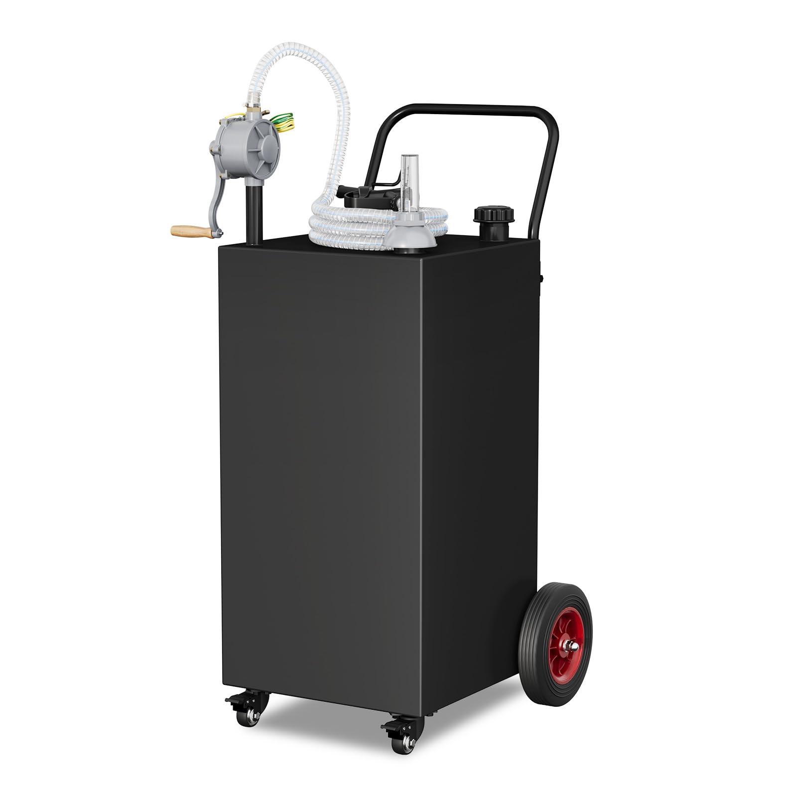 Garvee 40 Gallon Fuel Caddy Portable Gasoline Diesel Tank with Reversible Rotary Hand Pump Carbon Steel 4 Flat-Free Rubber Wheels Black for Cars Boats Lawn Mowers ATVs