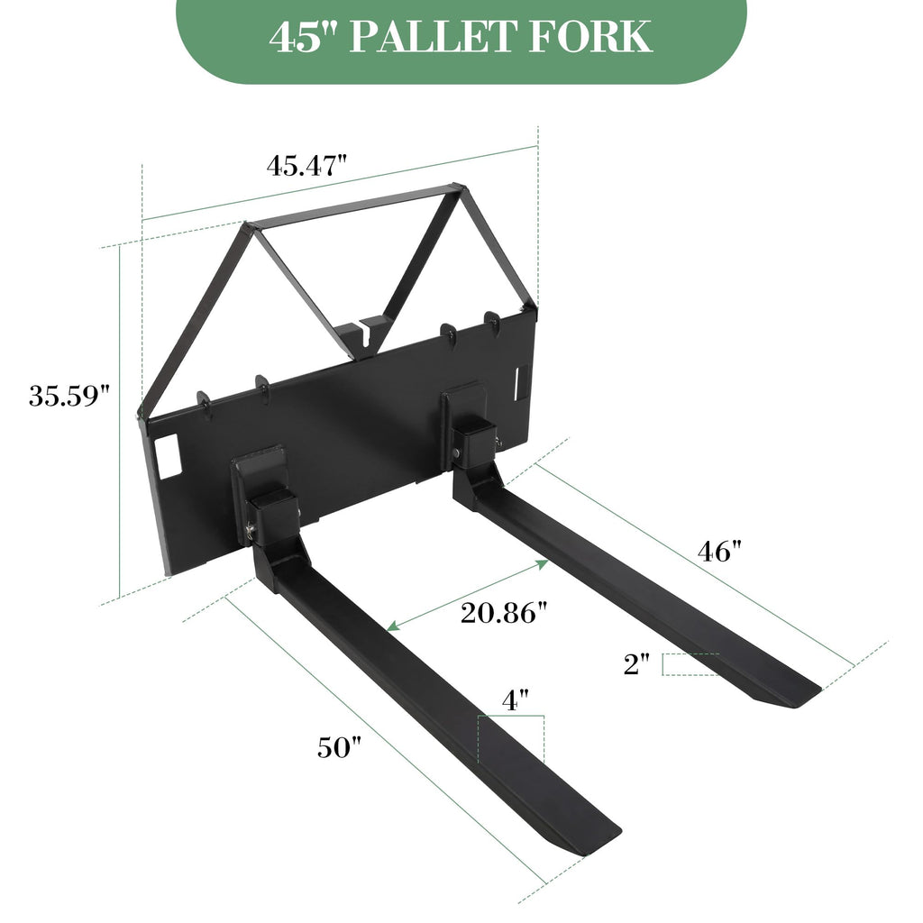 Garvee 3200lbs Heavy Duty 46" Tractor & Skid Steer Pallet Forks – Quick Attach Loader Fork Attachment – Global Frame for Farming, Landscaping, Construction – 2 Pack, Black | Comes in two packs