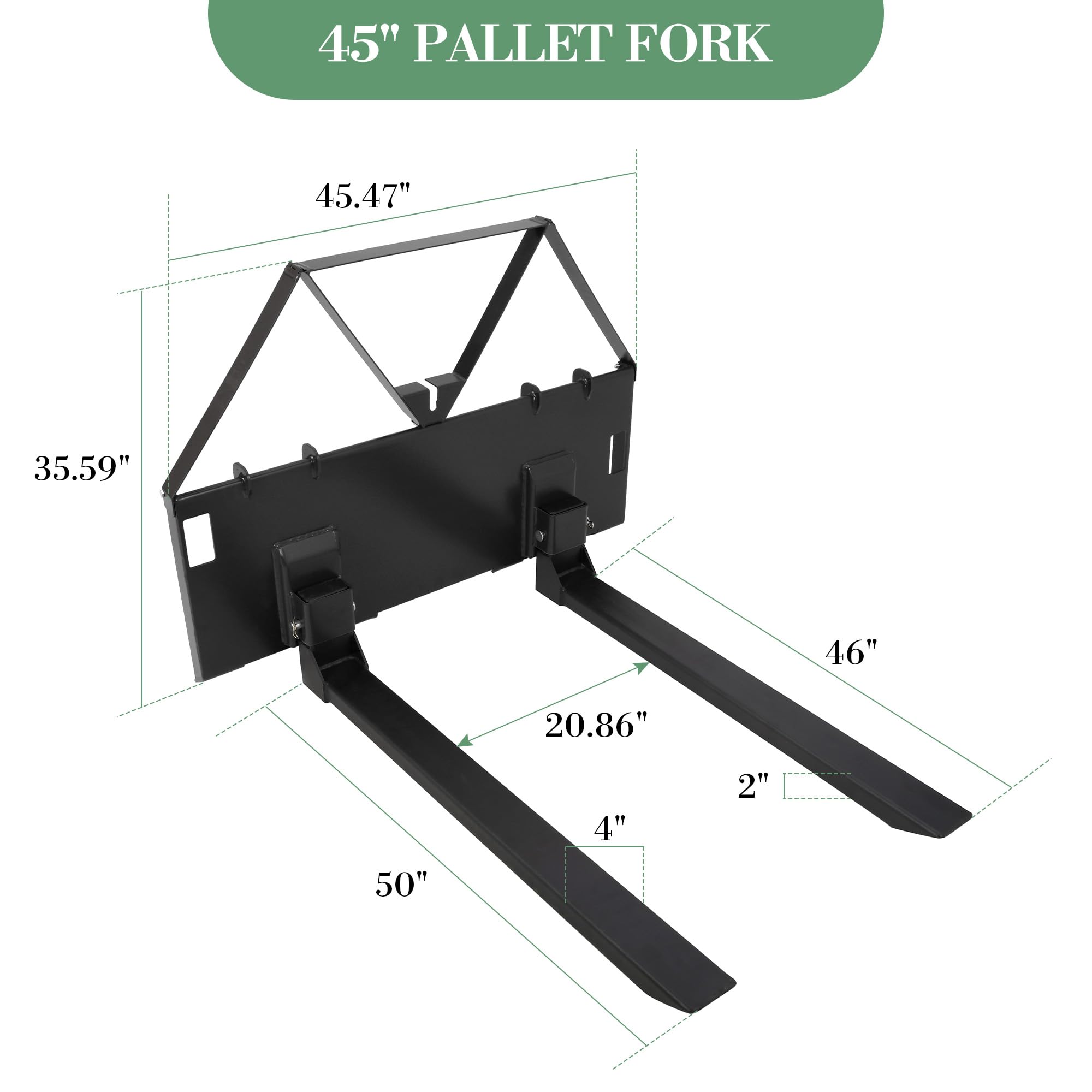 Garvee 3200lbs Heavy Duty 46" Tractor & Skid Steer Pallet Forks – Quick Attach Loader Fork Attachment – Global Frame for Farming, Landscaping, Construction – 2 Pack, Black | Comes in two packs