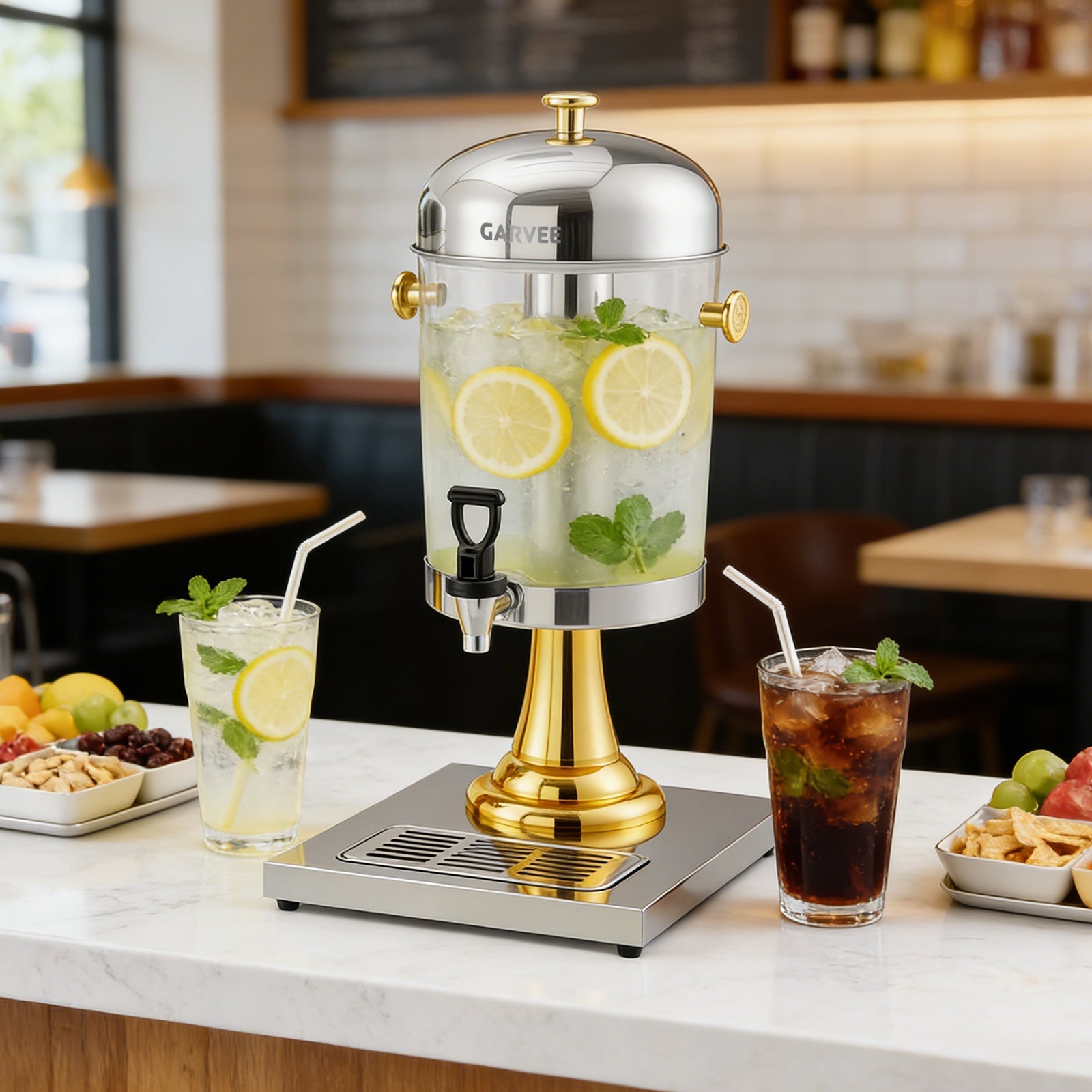 Garvee 2.2 Gallon Commercial Drink Dispenser, Stainless Steel Beverage Dispenser with Ice Core, Stand & Spigot for Cold Juice, Iced Tea and Lemonade at Parties & Weddings, Gold