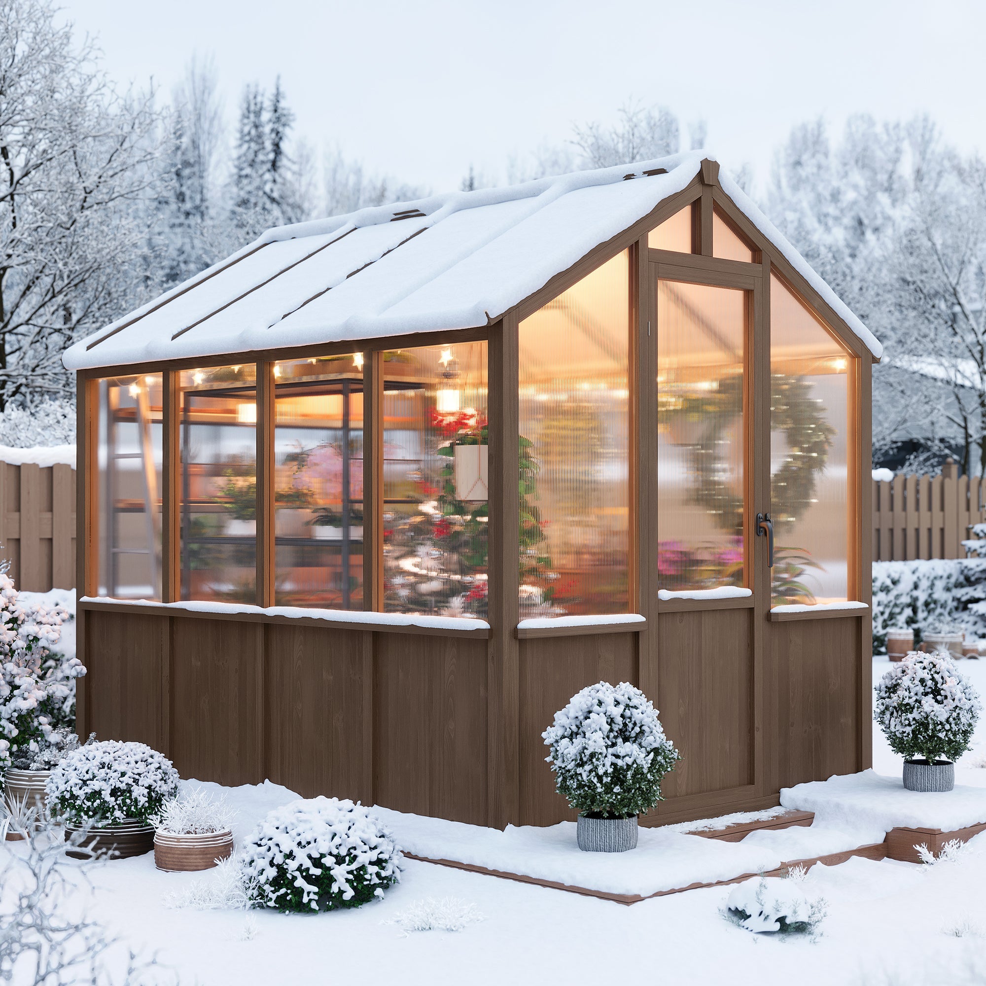 Garvee Spacious 6x8 FT Walk-In Wooden Greenhouse for Outdoors – Heavy Duty Spruce Frame, Durable PC Panels, Adjustable Roof Vents, Lockable Door – Outdoor Storage for Garden, Patio, Lawn – 6x8 Vintage Color