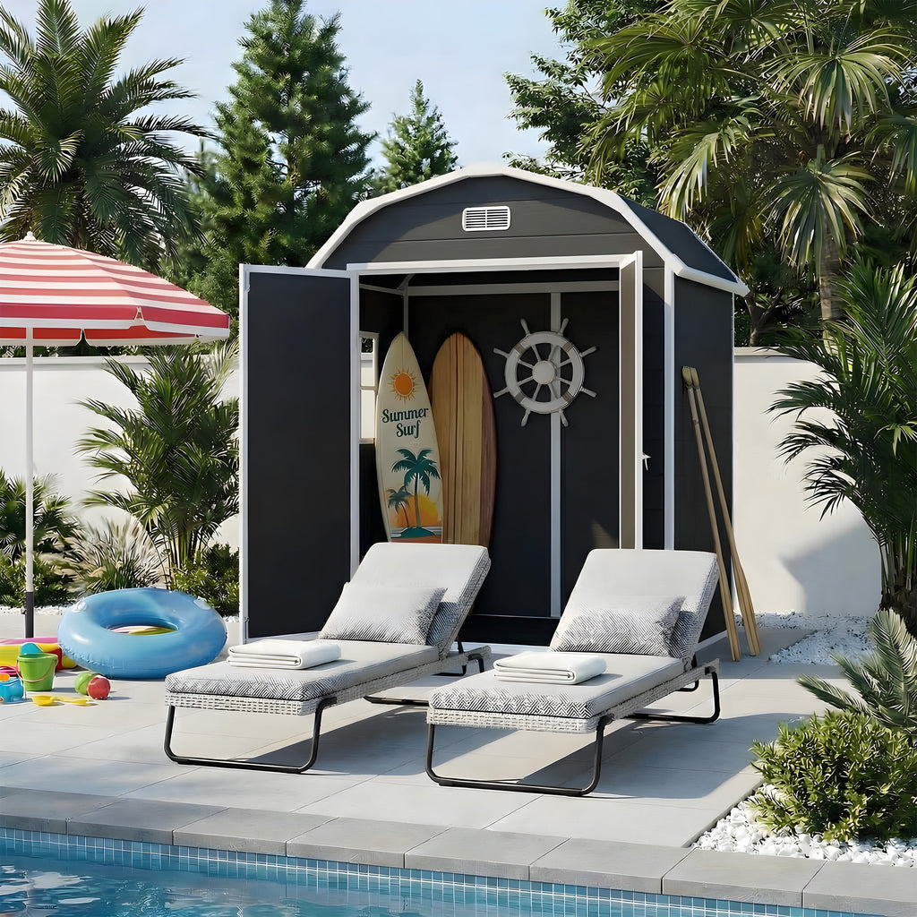 Garvee 6×4.5FT Resin Outdoor Storage Shed, Waterproof Garden Tool Shed with Floor, Window, Vents, Lockable Door & Ramp, UV-Resistant Patio Storage House for Backyard, Black
