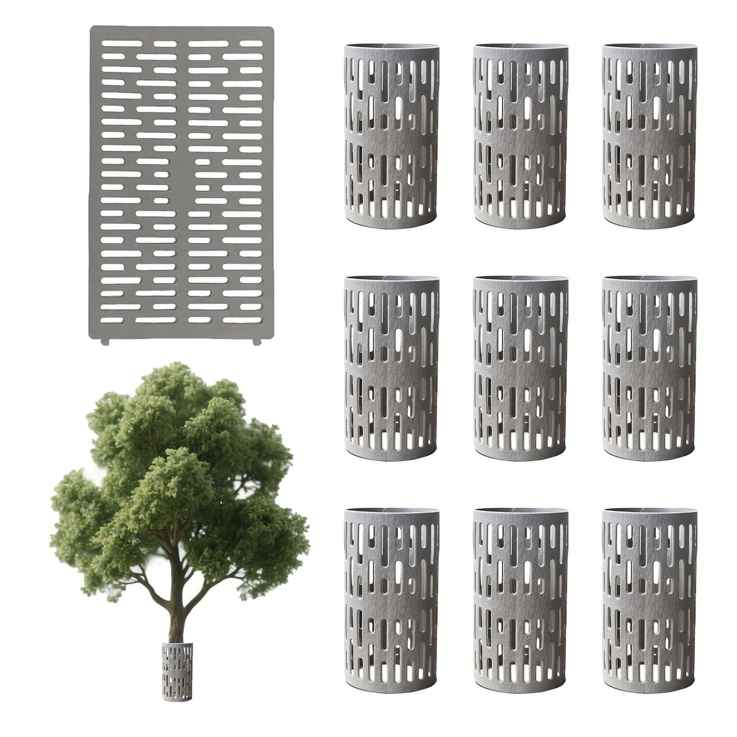 Garvee Tree Trunk Guards for Saplings and Lawns, 10-Pack Expandable Mesh Wraps, 34 × 20 cm Weatherproof Reusable Protectors, Gray
