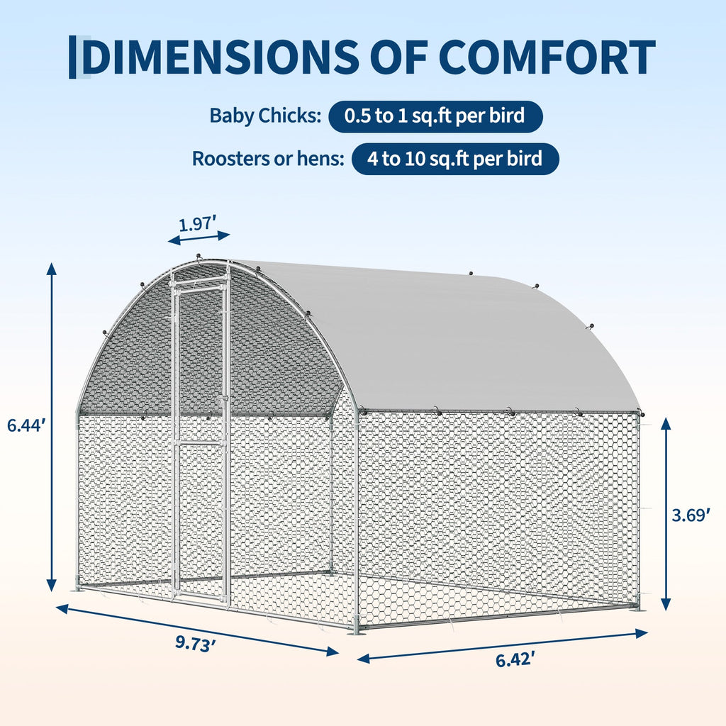 Garvee Large Metal Chicken Coop, Chicken Run for 6/10 Chickens, Outdoor Walk in Poultry Cage with Anti-UV Cover and Waterproof, 6.56 x 9.84 x 6.56 ft