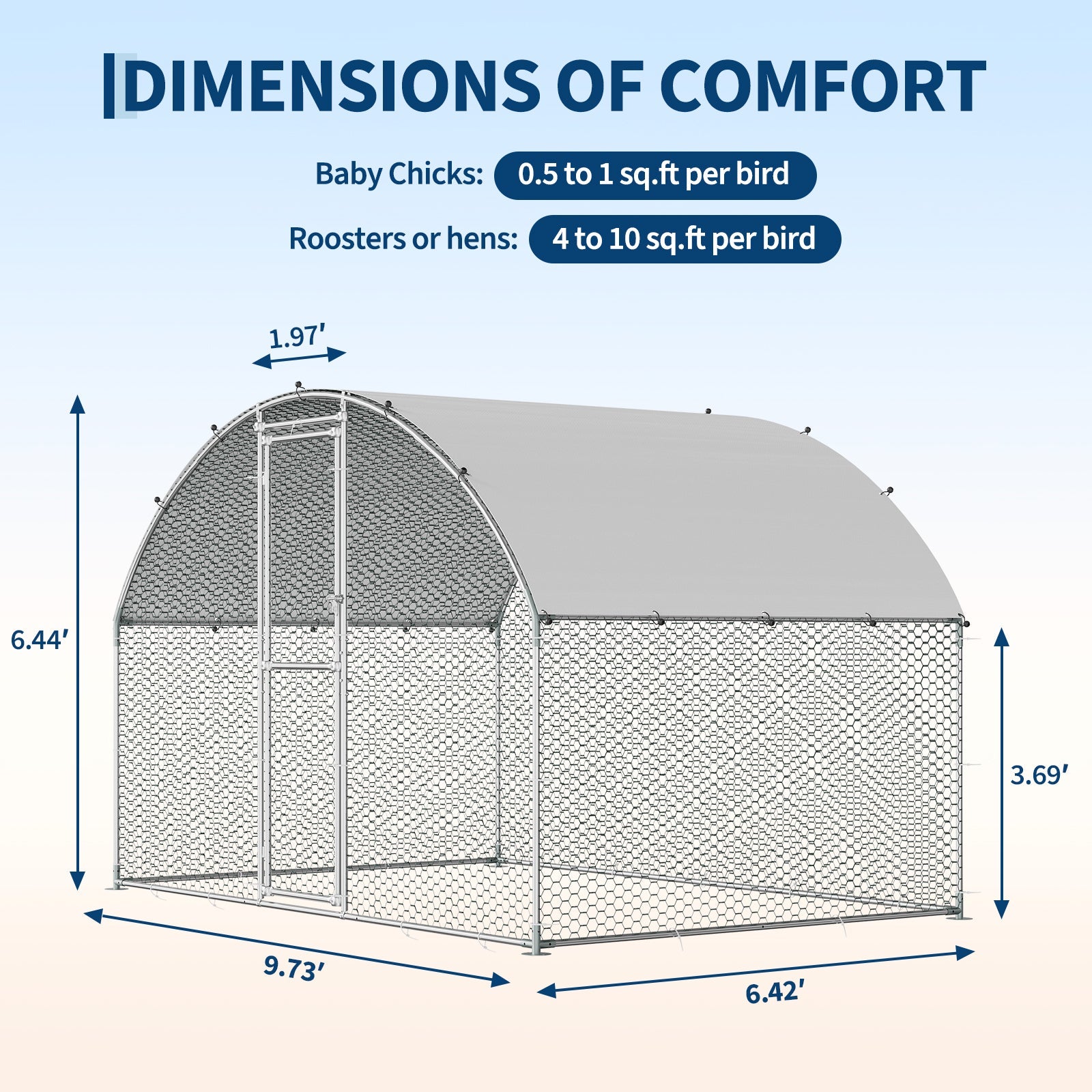 Garvee Large Metal Chicken Coop, Chicken Run for 6/10 Chickens, Outdoor Walk in Poultry Cage with Anti-UV Cover and Waterproof, 6.56 x 9.84 x 6.56 ft