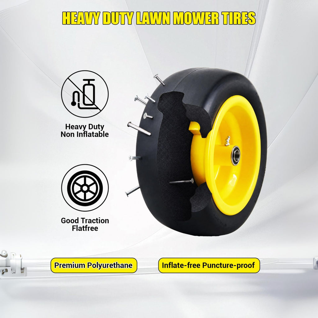 Garvee Flat Free Durable Tire & Wheel Set for Golf Cart - Heavy Duty 400lbs Capacity - Puncture Proof, Maintenance Free - Global Fit, Centered Hub, Precision Bearings - 2 Pack, Yellow Hub | 11×6.00-5