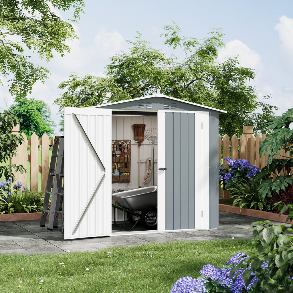 Garvee Weather-Resistant Metal Outdoor Storage Outdoor Storage 6x4 FT – Lockable Double Doors, Vents, Secure Garden Tool Outdoor Storage – Ideal for Lawn Equipment, Patio, Backyard, Yard, Bike – Color: Gray