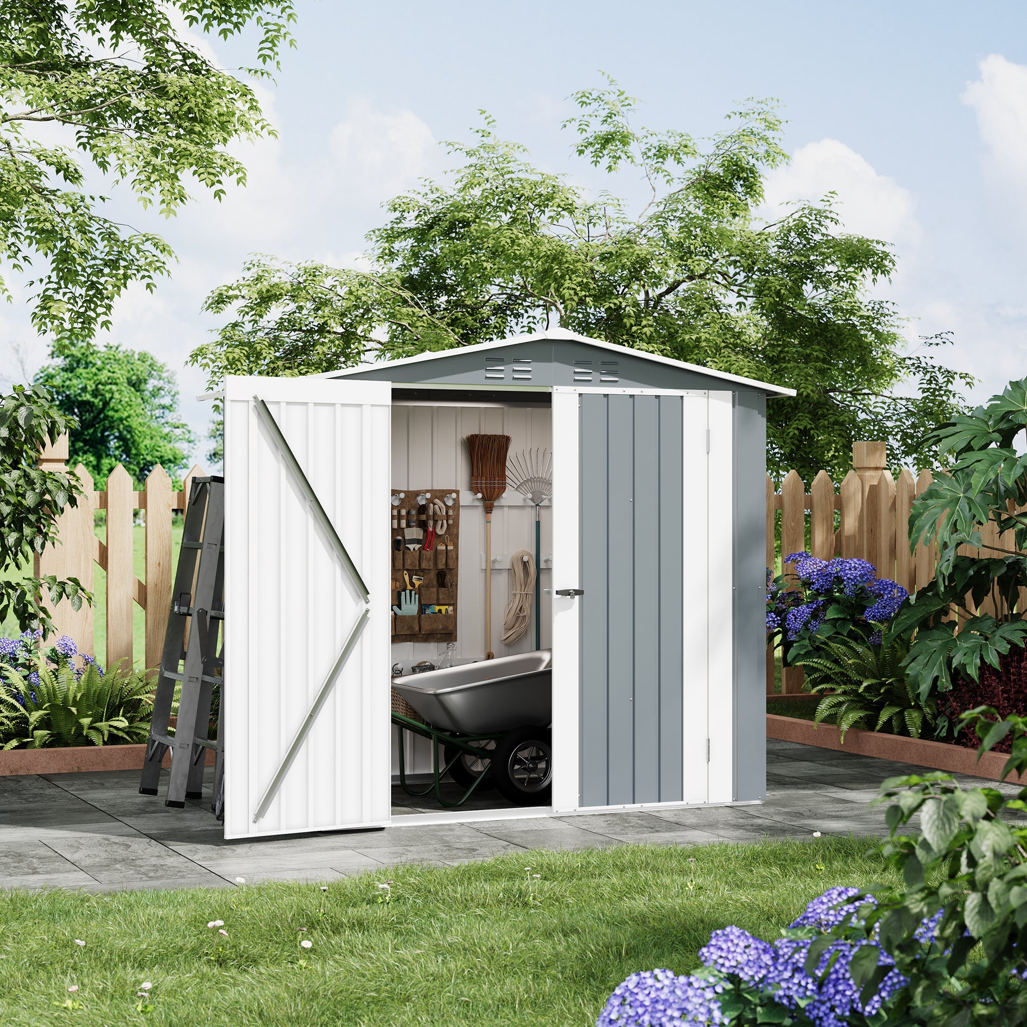 Garvee Weather-Resistant Metal Outdoor Storage Outdoor Storage 6x4 FT – Lockable Double Doors, Vents, Secure Garden Tool Outdoor Storage – Ideal for Lawn Equipment, Patio, Backyard, Yard, Bike – Color: Gray