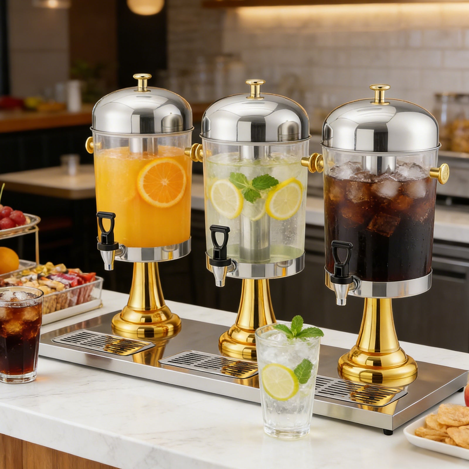 Garvee 6.6 Gallon Commercial Drink Dispenser, Stainless Steel Beverage Dispenser with Ice Core, Stand & Spigot for Cold Juice, Iced Tea and Lemonade at Parties & Weddings, Gold