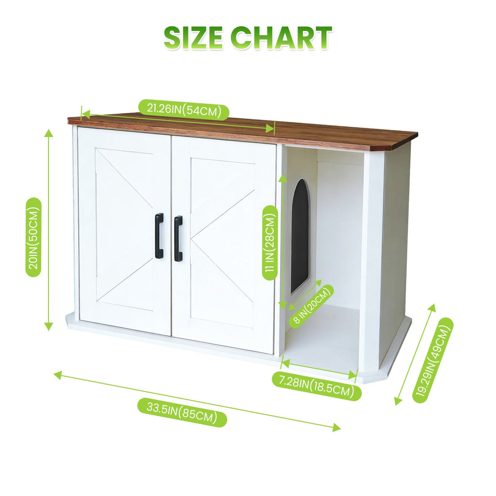 Garvee Modern Wooden Cat Litter Box Furniture – Double-Door Hidden Washroom Cabinet with Side Entry – Easy to Clean, Odor Control – Spacious Cat House End Table – Yunxi White Brown