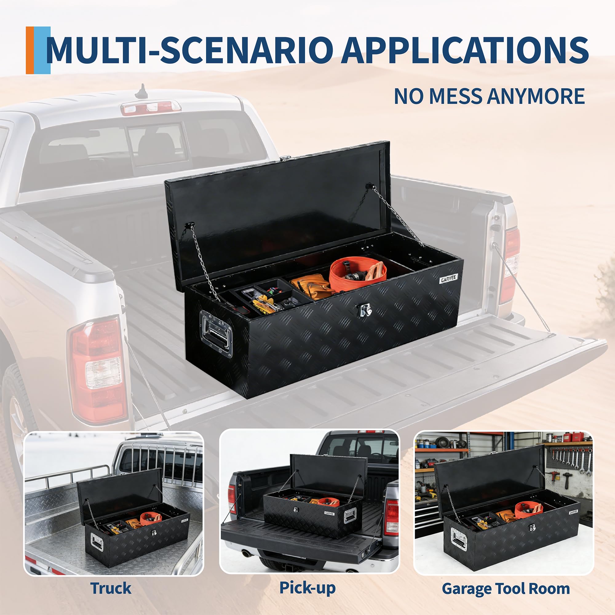 Garvee 39"X13"X10" Aluminum Truck Bed Tool Box with Lock and Keys, Heavy Duty Diamond Plate, Weather-Resistant, Side Handles, 39x13x10 in, Black, for Pickup Trucks and Trailers