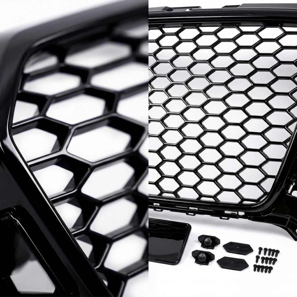 Garvee Glossy Black ABS Central Grille for Audi Q3 2012-2015 – Protective Mesh Guard – Modified GZ.A AD-LK Q3/RS-61 – Without Logo – 1 Set – Color: Glossy Black