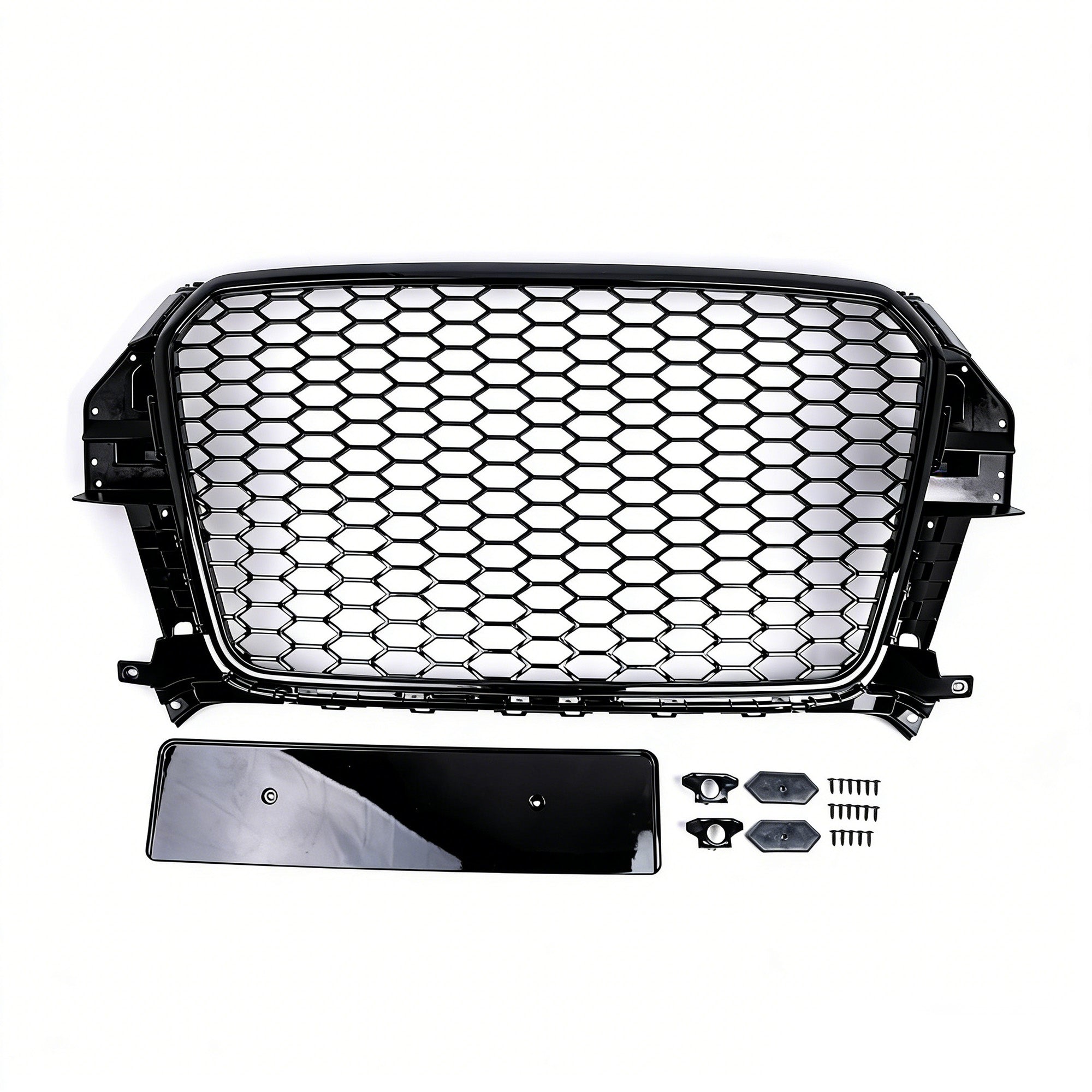 Garvee Glossy Black ABS Central Grille for Audi Q3 2012-2015 – Protective Mesh Guard – Modified GZ.A AD-LK Q3/RS-61 – Without Logo – 1 Set – Color: Glossy Black