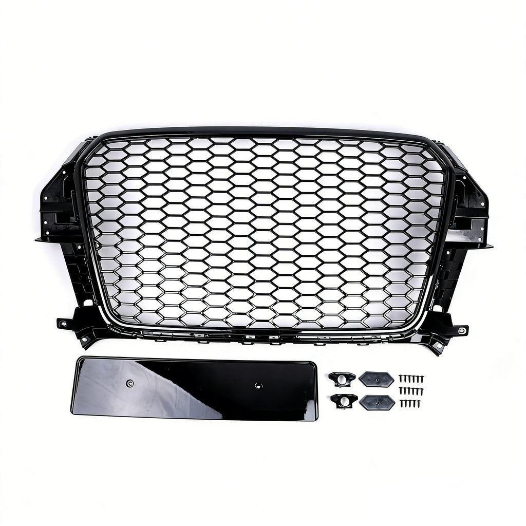 Garvee Sporty RS1 Style Central Grille Protector for Audi A1 2012-2015 - Glossy Black ABS - Durable Front Bumper Guard - No Logo - Automotive Exterior Accessory - Color: Glossy Black