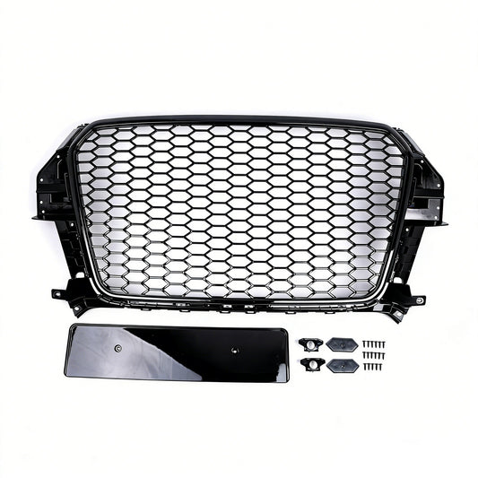 Garvee Sporty RS1 Style Central Grille Protector for Audi A1 2012-2015 - Glossy Black ABS - Durable Front Bumper Guard - No Logo - Automotive Exterior Accessory - Color: Glossy Black